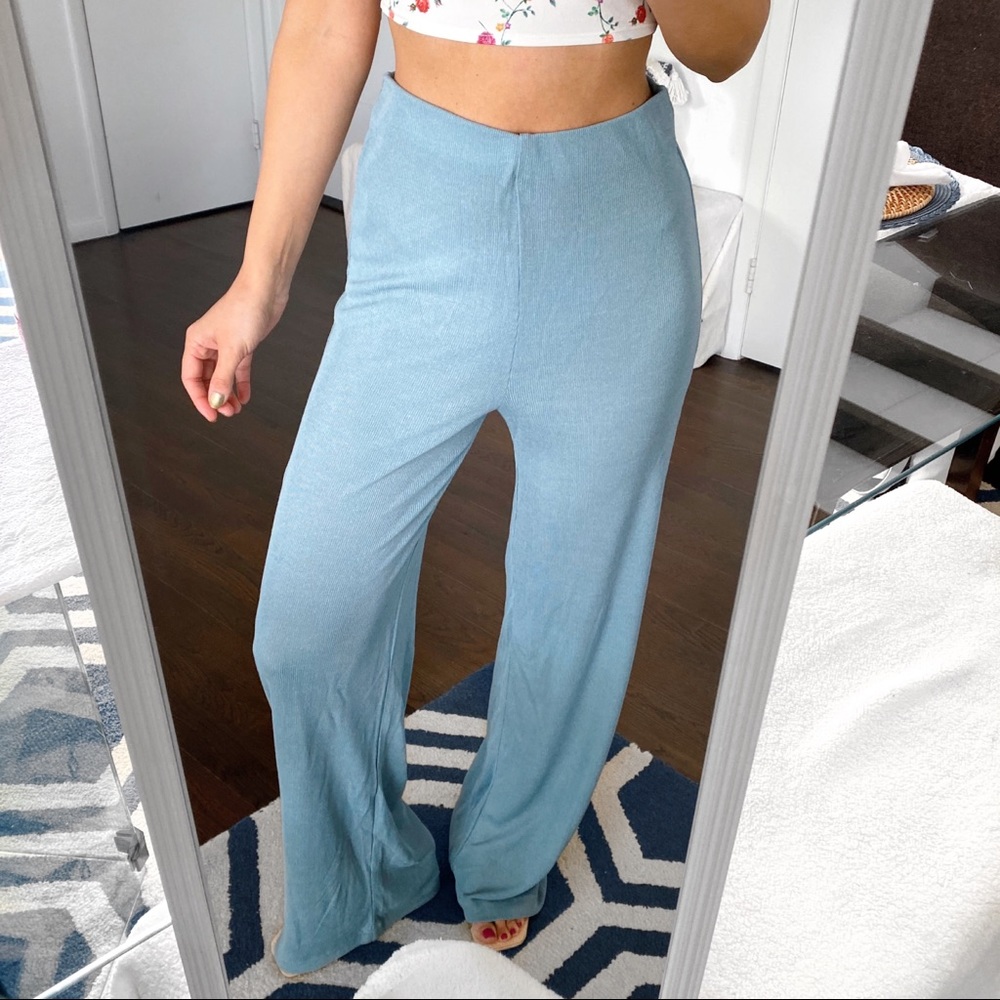 🌊 ZARA TALL BOHO DUSTY BLUE SHEER HIGH WAIST WIDE LEG PANTS! - Picture 4 of 8